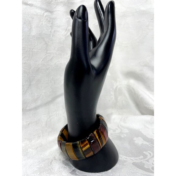 Tiger Eye Stretch Bracelet 1” Chunky Various Colored Tigers Eye Stones - Picture 3 of 4